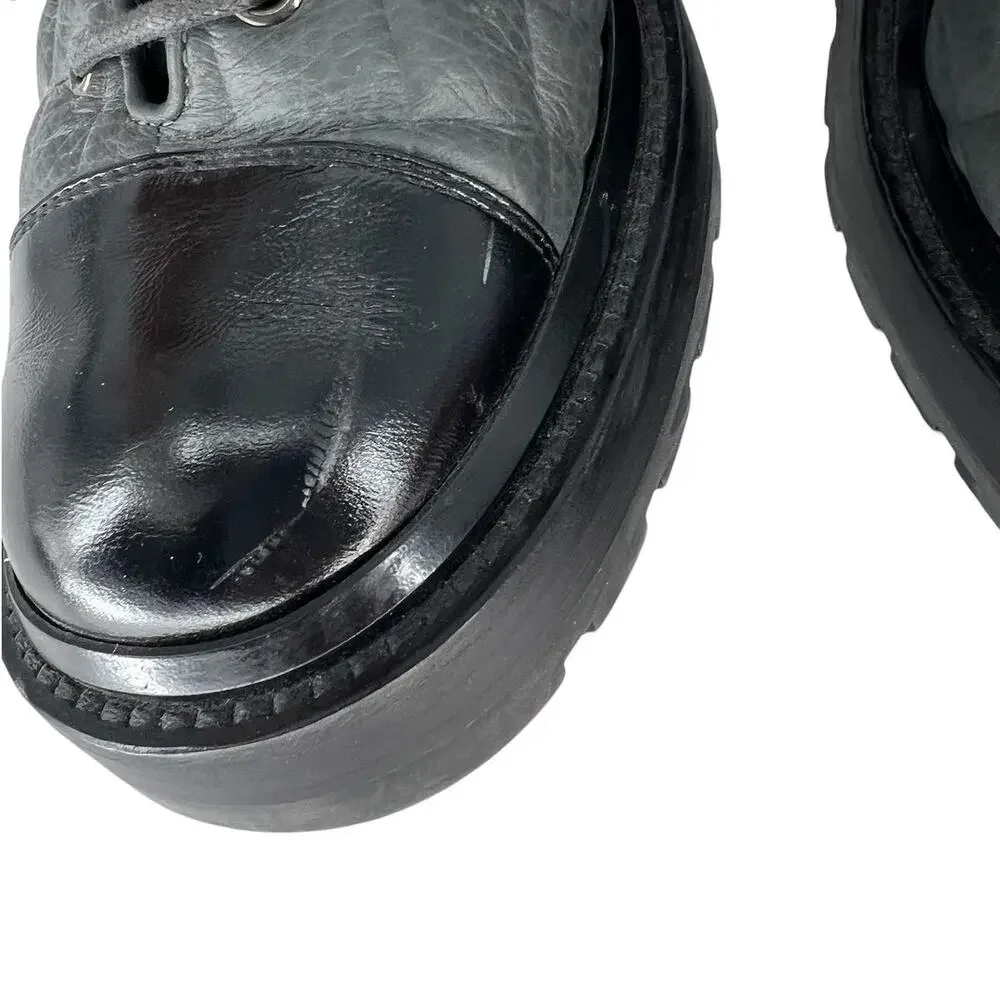 Chanel 2022 CC Chain Quilted Cap Toe Logo Combat Boots in Gray & Black - Picture 10 of 15